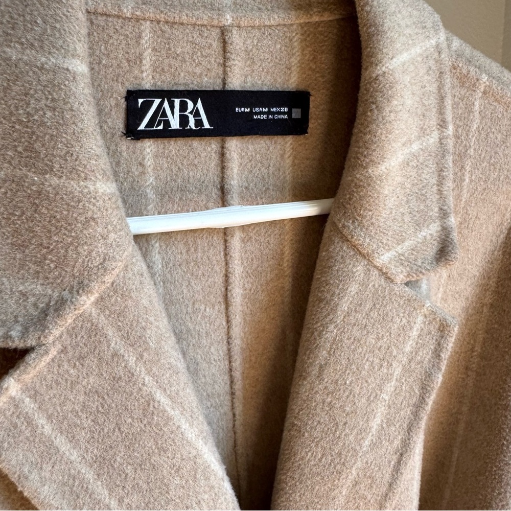 Zara Long Teddy Stripped Coat Wool Blended Trench Sz M - Picture 11 of 14